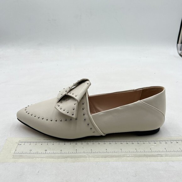 FSJ White Point Toe Studs Loafer Flats Slip On Pumps Bowknot Comfort Casual Shoe - Picture 2 of 8